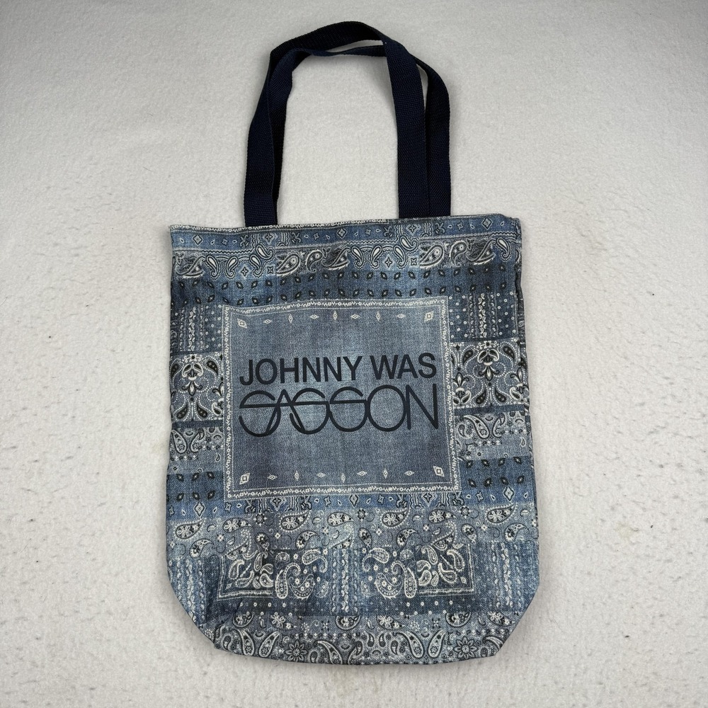 Johnny Was Sasson Tote Bag Womens Large Blue Paisley Canvas Lined Boho Shoulder